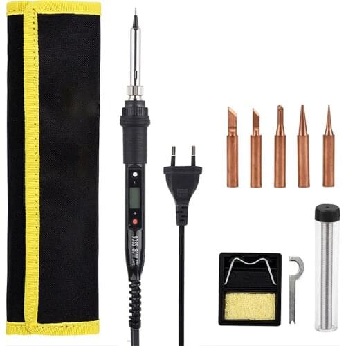 110V 220V 80W LCD Soldering Iron Kit Adjustable Temperature Solder Welding Tools Ceramic Heater Soldering Tips 15Kind Copper Tip