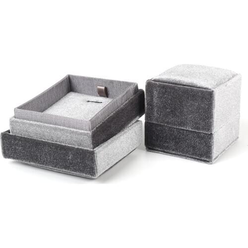 New Gray Velet Wedding Rings Jewelry Box Female Jewellery Earrings Necklaces Storage Packaging Gifts Case For Travel Portable