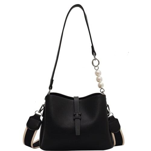 New Womens Single Shoulder Bag PU Fashion All-matching Messenger Bag Pearl Foreign Style Bucket Bag Women Purses and Handbags