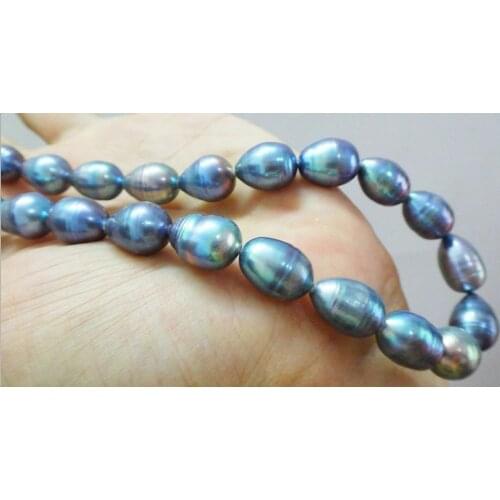 30"New 9-10mm baroque tahitian black blue pearl necklace