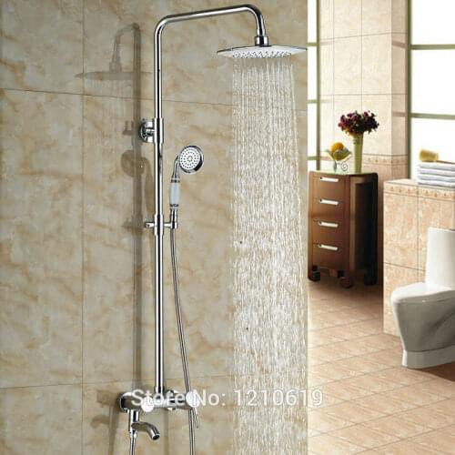 Newly Euro Style Bathroom Shower Faucet Set Chrome Finished 8" Rain Shower Tub Mixer Faucet Tap Wall Mounted