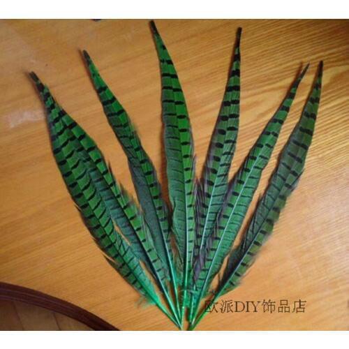 Wholesale 100 pcs beautiful natural green Pheasant Feather 12-14 inches 30-35 cm free shipping