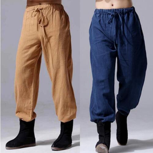 Original Chinese style personality fashion mens flax pants harem pant men feet trousers pantalones hombre cargo pantalon homme