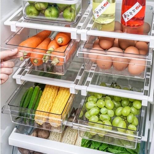 Plastic Clear Fridge Organizer Storage Rack Freezer Shelf Pull Out Refrigerator Box Food Fruit Egg Drawer Partition Container