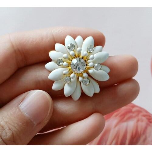 30pcs 30mm Gold color Alloy Material Enamel Crystal Flower Charm flower pendant For Head DIY Wedding Handmade Jewelry Making