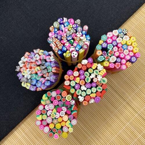 Soft Clay Fruit Strips Nail Strips Cartoon Animal Strips Soft Clay Strips DIY Accessories Decoration Supplies 50 Pieces A Pack
