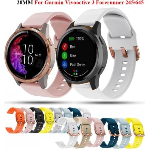 20mm Rose Gold Button Silicone Watch Band Sports Watchband Straps For Garmin Forerunner 245M/645/Vivoactive 3/ Venu Bracelet