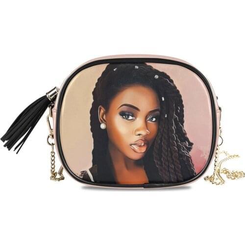 Luxury Fashion Afro Girls Black Women Designer Leather Elegant Shoulder Bag Women Chain Shoulder Strap with zipper Handbag Daily