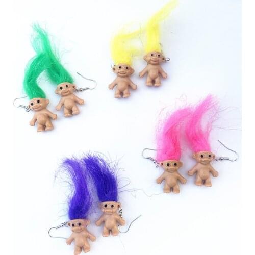 Creative Cool Burning Hair Doll Earrings for Women Girl Ugly Cute Baby Dolly Pendant Earring Hooks Punk Trendy Statement Jewelry