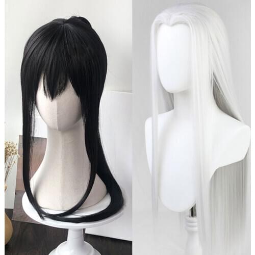 Synthetic Long Straight Hair with Bangs Wig for Man Women White Black Girls Cosplay Hair Cilp in Ponytail Extensions MUMUPI