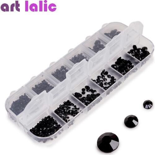 1 Box Black Nail Crystal Rhinestone Multi-size Flat Bottom Glass Gems Foil Accessories DIY Manicure Nail Art 3D Decoration