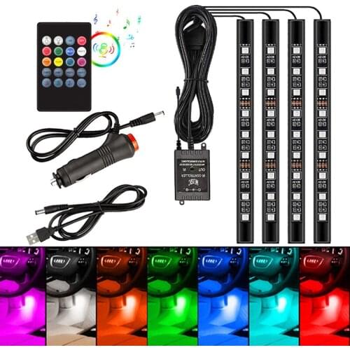 LED RGB Strip Light Car Foot Atmosphere Decorative Lights 5V 12V USB Auto Interior Ambient Music Remote Controlled Rhythm Lamp
