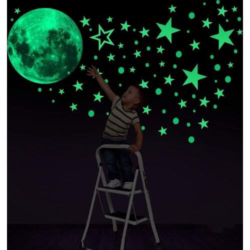 Luminous Moon and Stars Wall Stickers for Kids Room Baby Nursery Home Decoration Wall Decals Glow in the Dark Bedroom Ceiling