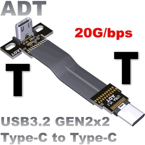 USB 3.2 Type C to Type C Flat Extension Cable Gen2x2 20G/bps Fold 90 Degree USB C Male Female FPC FPV Aerial Photography Cord