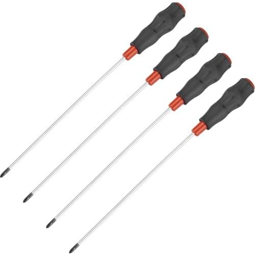 Uxcell 4 Pcs PH1 Phillips Magnetic Screwdriver 7.5 Inch Round Shaft Non Slip Black+Red Handle