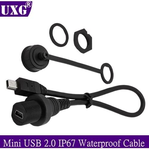 30cm Mini USB 2.0 IP67 Waterproof Cable,Mini-USB 5pin IP 67 Male to Female Panel Mount Water Proof Connector Extension cord