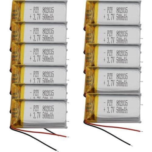 XINJ 10pcs 3.7V 500mAh Li lithium polymer battery lipo cell 802035 For Camera Solar Lamps Music player Driving Telephone watches