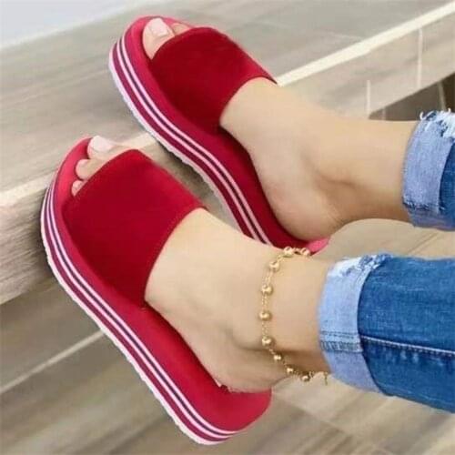 2021 New Summer Women Wedges Sandals Fashion Solid Color Thick Bottom Female Shoes Outdoor Comfortable Skid-Proof Ladies Slipper
