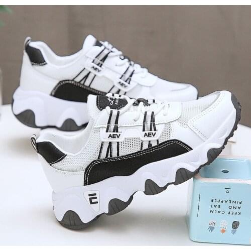 Breathable Vulcanized Shoes 2020 Womens Sports Casual Shoes Thick Sole Running Shoe Walking Sneakers Lace-Up Autumn Woman Shoes