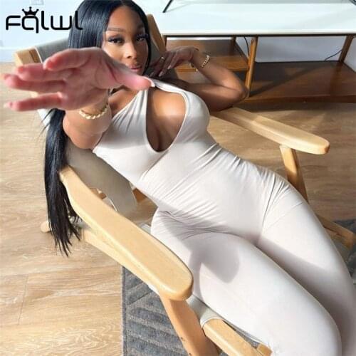 FQLWL Streetwear Summer Romper Women Jumpsuit Female Sleeveless Solid Backless Bodycon Black One Piece Outfit Long Jumpsuit 2021