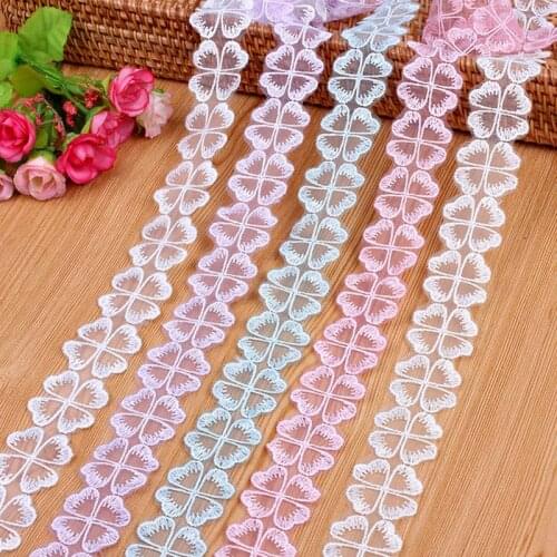 20Yards Flower Organza Lace Trim Mesh Tulle Wedding Embroidered DIY Patchwork Ribbon Sewing Supplies Craft 3cm Width White Pink