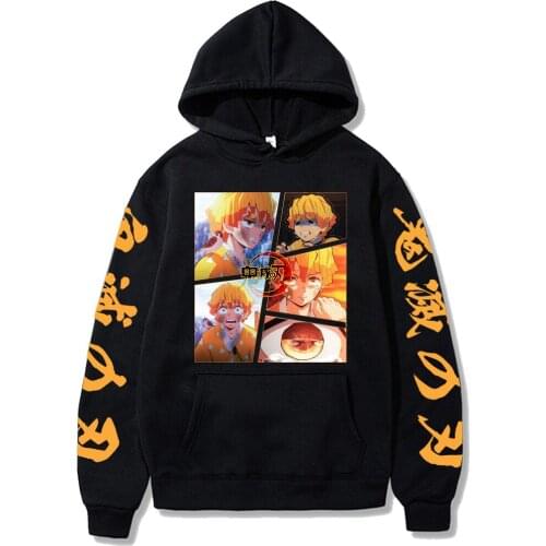 2021 Hot Anime Demon Slayer Hoodies Kimetsu No Yaiba Sweatshirts Funny Agatsuma Zenitsu Print Men Women Tops