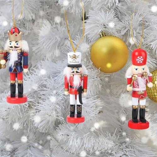 5Pcs 12CM Classic Wooden Walnut Soldier Hanging Nutcracker Puppet Soldier Toys Christmas Party Drop Ornament