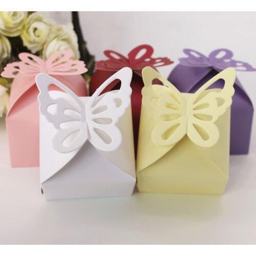 50pcs/lot DIY Hollow Butterfly Wedding Candy Box Beautiful Solid Color Pearly-lustre Birthday Candy Box Party Wedding Supplies