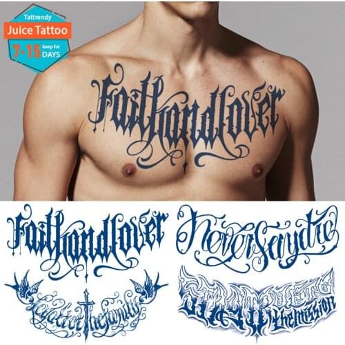 Large Chest Temporary Tattoo Sticker Letter Lion Waterproof Tatto Juice Ink Lasting Warrior Sexy Body Art Fake Tatoo Men Women
