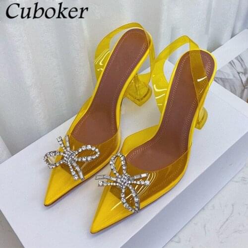 Sexy Pointed Toe Bowknot Crystal Women Sandals Ankle Slingback Cup Heel Gladiator Sandals Female Brand Designer Dress Shoe Women