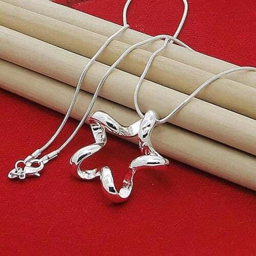 925 Sterling Silver Starfish Pendant Necklace 18 Inch Snake Chain For Women Fashion Wedding Engagement Jewelry