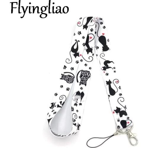 Black Cat Paws Neck Strap Lanyard keychain Mobile Phone Strap ID Badge Holder Rope Key Chain Keyrings Gift Webbings Ribbons