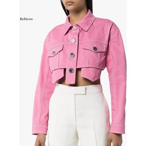 New Fashion Designer Jacket Womens Top Stitching Contast Denim Crop Jacket