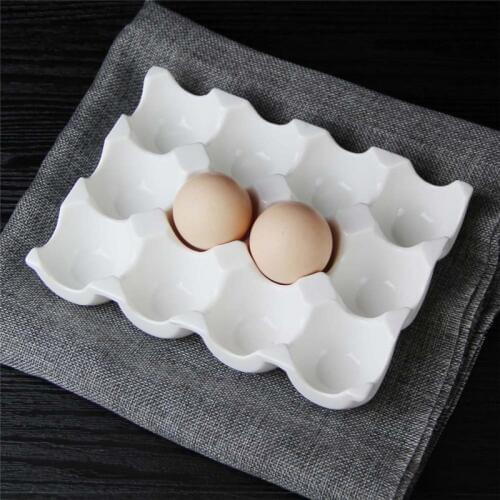 European Creative Ceramic 6/12 Grid Egg Storage Tray Household Organizer White Porcelain Kitchen Refrigerator Egg Box Tableware