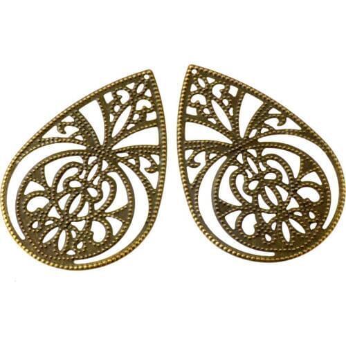 Free shipping 30Pcs Bronze Tone Drop Filigree Wraps Connectors Metal Crafts Gift Decoration DIY 65x44mm