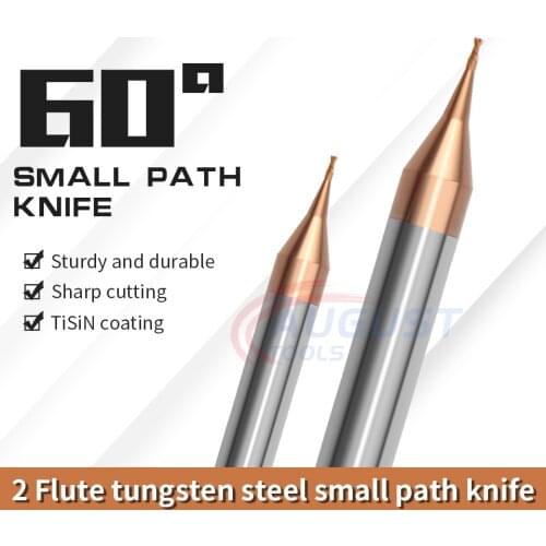 AUGT HRC60 0.2-0.9mm Micro Flat End Mill 4mm Shank Tungsten Carbide CNC Router Bit TiCN Coated 2 Flute Metal Mini Milling Cutter