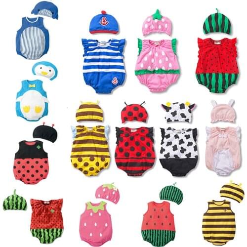 Lovely New baby boy girl rompers Newborn Infant Toddler Boy Girl Summer clothes Romper cotton Jumpsuit Clothes+hat set