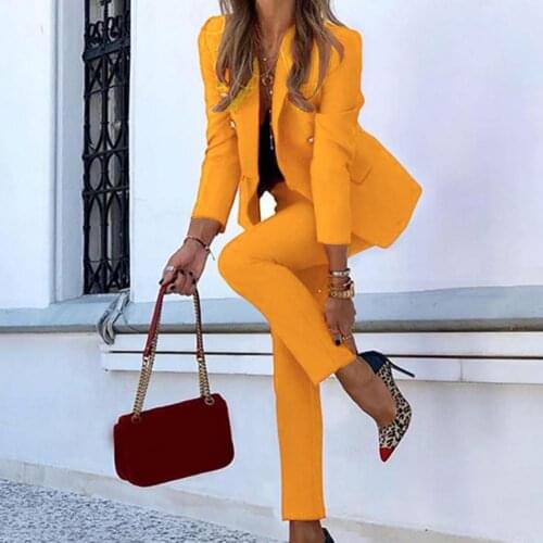 Autumn Winter Streetwear Womens Set Long Sleeve Blazer Pants Suit Office Lady Tracksuit Two Piece Set Fitness Outfits