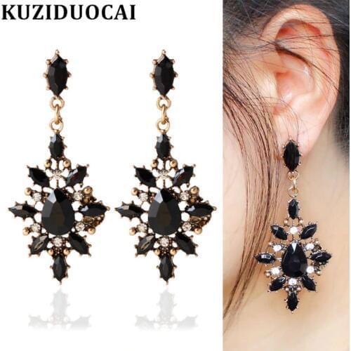 Kuziduocai New Fashion Jewelry Bohe Vintage Geometry Imitation Gem Droplet Stud Earrings For Women Gift Statement Brincos A-100