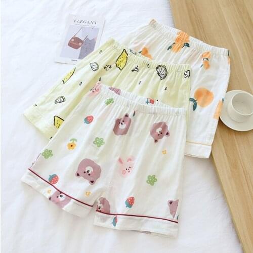 Summer Double Gauze Cotton Gauze Simple Pajama Shorts Plus Size Shorts Women Cartoon Big Pants Casual Printing Thin Home Pants