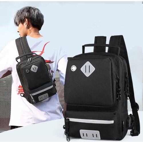 Scione Men Usb Chest bag Mens Backpack Multifunctional Fashion Men Oxford Print Chest bag Travel Male Mochila