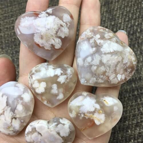 Cherry blossom agate heart natural stones and minerals quartz crystals spiritual healing chakra as gift 30mm 2pcs