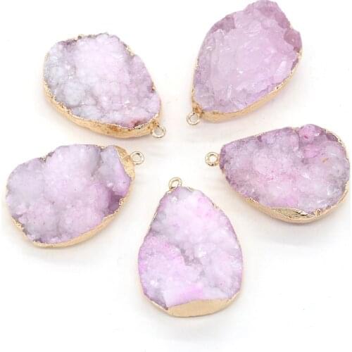 Natural Stone Pendants Water Drop Pink Druzy Crystal for Jewelry Making DIY Exquisite Necklace Earrings Accessories