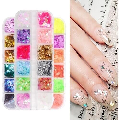 Nail Art Decorations Colorful Butterfly Nail Glitter Sequins Sparkly 3D Thin Butterfly Flakes Nail Polish For Nail Art Kit