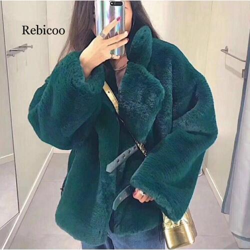 Faux fur coat Long teddy coats fur jacket Womens warm plush Imitation Rabbit Overcoat Winter clothes plus size new fashion Femme