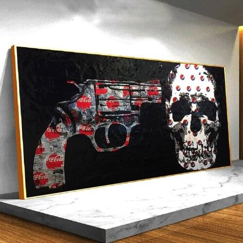 Gun Agains Skull Cola Logo Pasteup Picture Poster and Prints Abstract Canvas Wall Art Decorative Painting For Craft Gift frame
