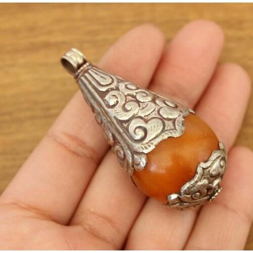 PN159 Vintage Tibetan Copper Reisn Beeswax Water Drop Pendant Necklace Nepal Jewelry New Arrival