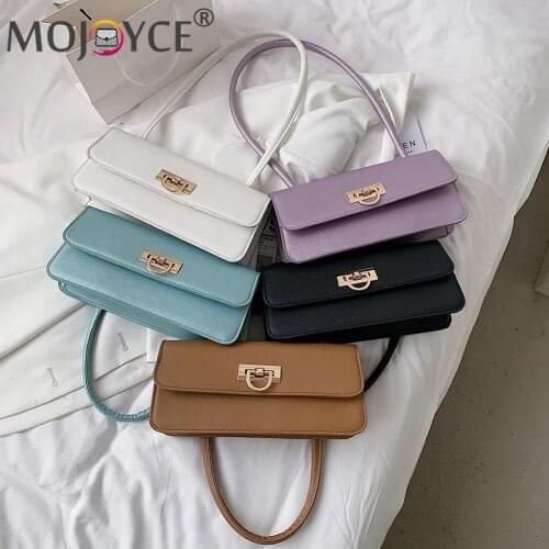Casual All-match PU Leather Flap Handbags Fashion Women Pure Color Top-handle Bag Portable Travel Underarm Shoulder Purse