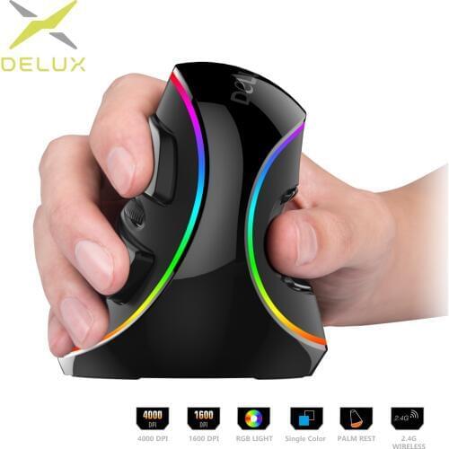 Delux M618 PLUS Ergonomics Vertical Gaming Wired Mouse 6 Buttons 4000 DPI Optical RGB Wireless Right Hand Mice For PC Laptop