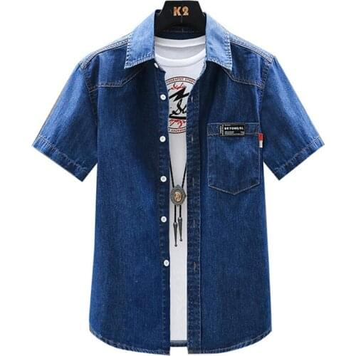 2021 Summer Men Denim Shirt Male Slim Casual Streetwear Short Sleeve Jeans Blouses